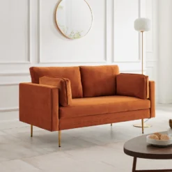 Pelham Orange Velvet Fabric Sofa -Best Furniture Shop c4631