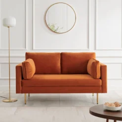 Pelham Orange Velvet Fabric Sofa -Best Furniture Shop c4644