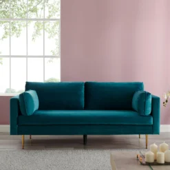 Pelham Teal Blue Velvet Fabric Sofa