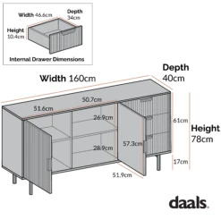 Richmond Ridged Large Sideboard, Matte Black -Best Furniture Shop dimensional drawings NOV 2022 BSD 108
