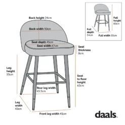 Miyae Set Of 2 Pleated Champagne Beige Velvet Upholstered Counter Stools -Best Furniture Shop dimensional drawings SEPT 2022 BCH 2148